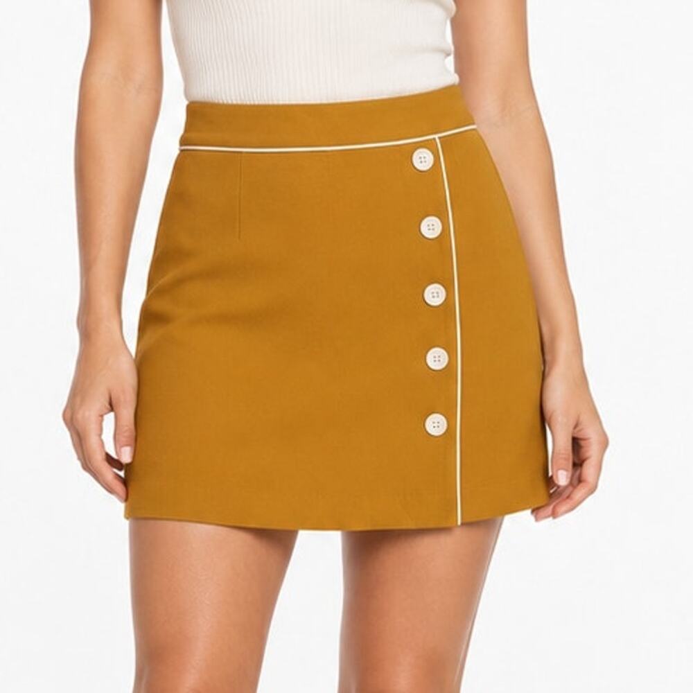 ModCloth Own The Era Mustard Wool Blend Button Mini Skirt Retro NWOT Womens M